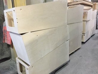 Churchill / Chicago Gaming factory.<br />Shown: Empty pinball cabinets.