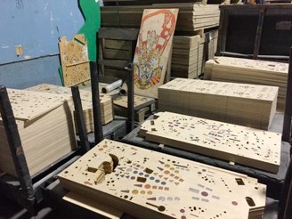 Churchill / Chicago Gaming factory.<br />Shown: Reproduction Medieval Madness playfields.