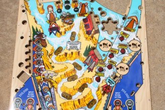 This is a LS (Lenc-Smith) made White Water playfield.<br />It is common to find these LS made playfields<br /> in USA White Water games.